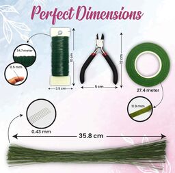 Bộ dụng cụ cắm hoa FLORZO - 3 băng dính hoa, dây hoa dạng dẹt 22, thân dây hoa…