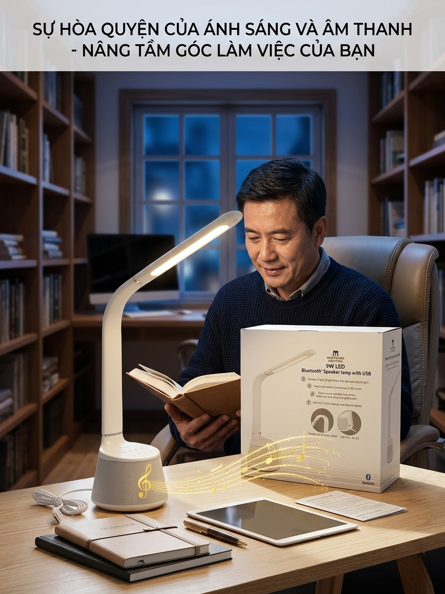 Đèn bàn chống cận kiêm Loa Bluetooth hãng Normande Lighting - Ảnh 2