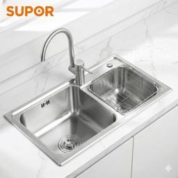 Vòi rửa bát xoay 360 độ hãng SUPOR 250607-02 có nóng lạnh , inox 304