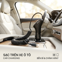 Tẩu sạc ô tô AVO liền cáp Lightning - C48 có MFI, dây lò xò sạc cho iPhone 14…
