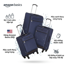 Bộ 3 Vali mềm Amazon Basics ( Mỹ ) chống nước, màu xanh Navy