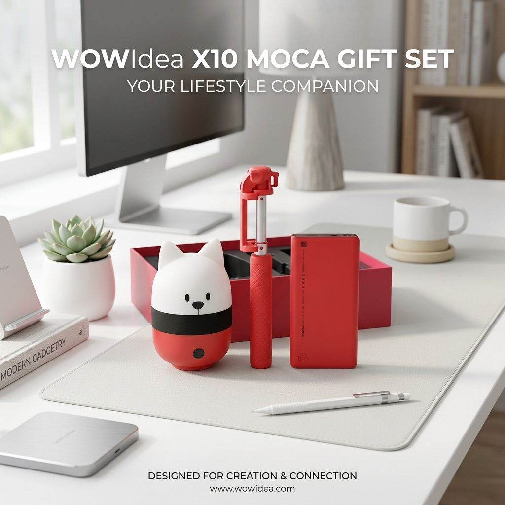 Hộp quà WOWidea gồm 3 món : Pin dự phòng + Gậy chụp ảnh + Loa Bluetooth (Loa bị dính tay)