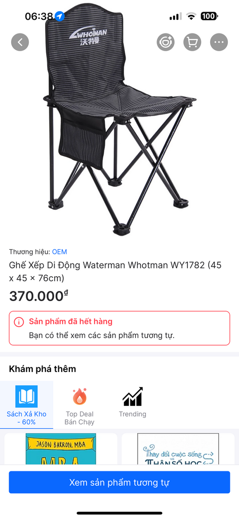 Ghế Xếp Di Động hãng Whotman, gập gọn, phù hợp dã ngoại camping, câu cá, bỏ cốp xe - Ảnh 3