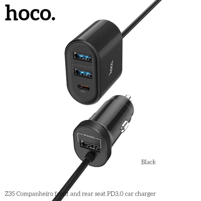 Tẩu Sạc Điện Thoại Trên Xe Hơi kèm đầu sạc phụ nối dài Hoco Z35 PD&QC 3.0 - Ảnh 4