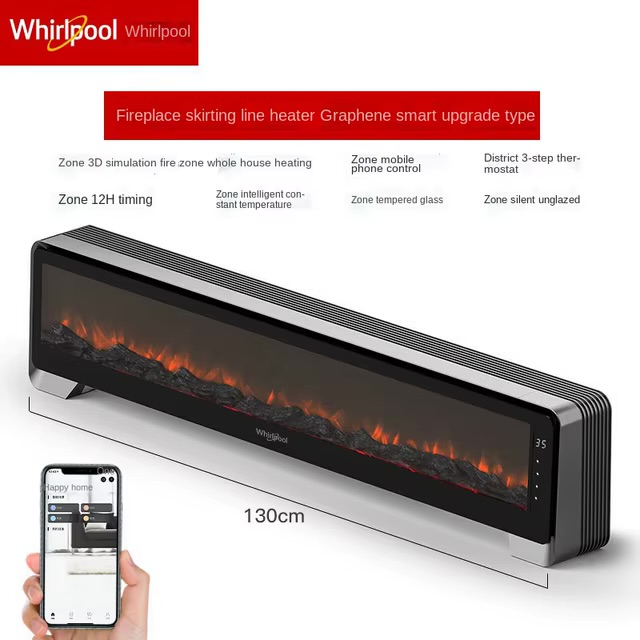 Máy sưởi Whirlpool (Mỹ), công nghệ sưởi Graphene, màn hình than củi, dài 1.3m, 2200W