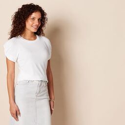 Áo thun Nữ cổ tròn tay xoắn Amazon Essentials - size M Mỹ (L Việt Nam) - Trắng…