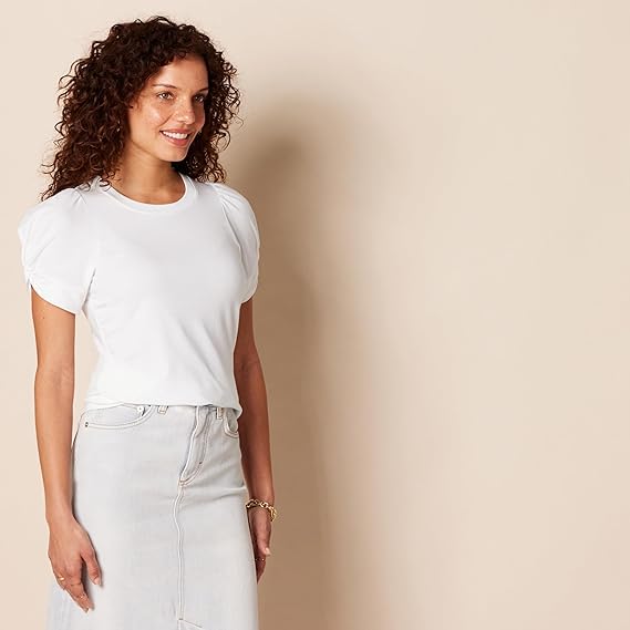 Áo thun Nữ cổ tròn tay xoắn Amazon Essentials - size M Mỹ (L Việt Nam) - Trắng B08P4TH7XQ  - Ảnh 4