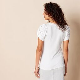 Áo thun Nữ cổ tròn tay xoắn Amazon Essentials - size M Mỹ (L Việt Nam) - Trắng…