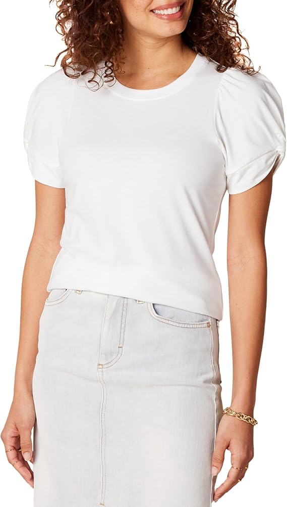 Áo thun Nữ cổ tròn tay xoắn Amazon Essentials - size M Mỹ (L Việt Nam) - Trắng B08P4TH7XQ