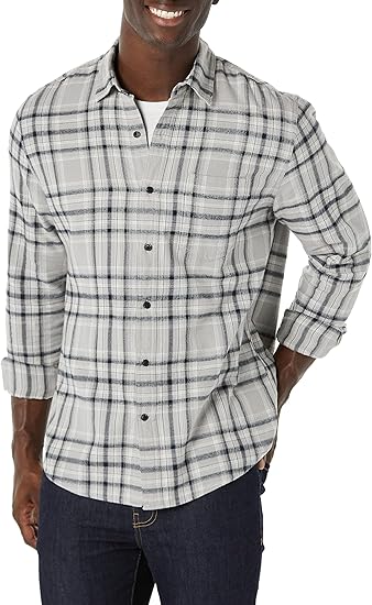 Áo sơ mi Nam Essentials nỉ dài tay Amazon - size S Mỹ (L Việt Nam) màu Gray/ Black -B08X58QQK2