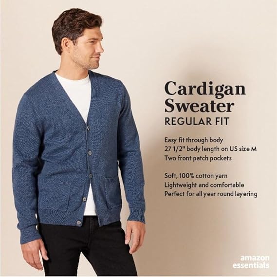 Áo len Nam cardigan cotton Amazon Essentials - size XS (Mỹ) M Việt Nam - B07NYBGQ2J - Ảnh 7