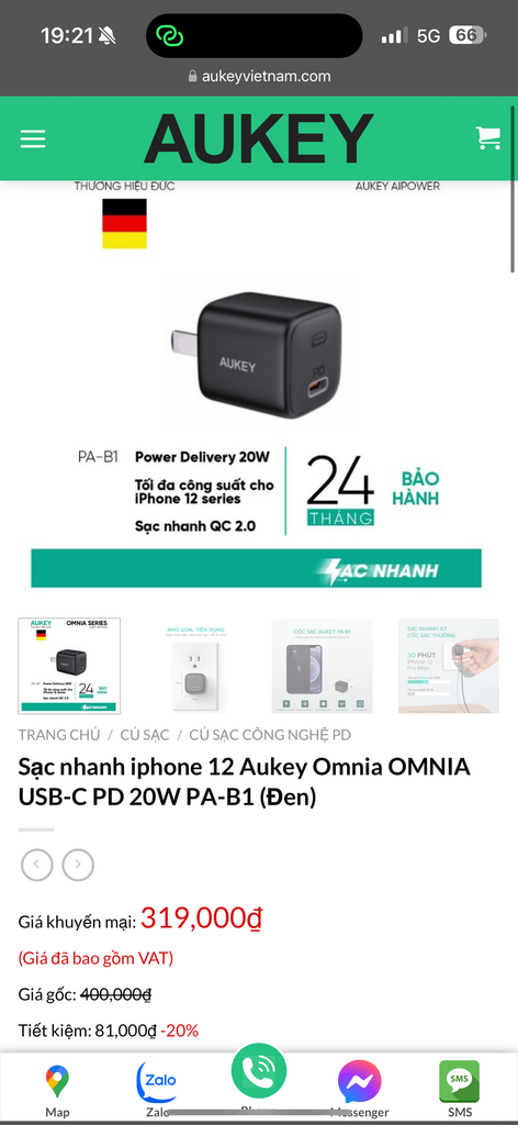 Củ sạc nhanh 20W hãng Aukey Omnia OMNIA USB-C PD PA-B1 (Đen) - Ảnh 3