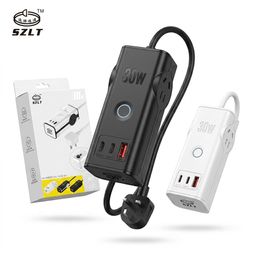 Ổ điện sạc đa năng SZLT, 2 cổng 220v + 2 Cổng C 30W + USB-A Power Strip