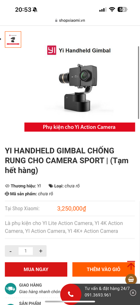 Chống rung 3 trục action camera Yi Handheld Gimbal - ko kèm camera - Ảnh 10
