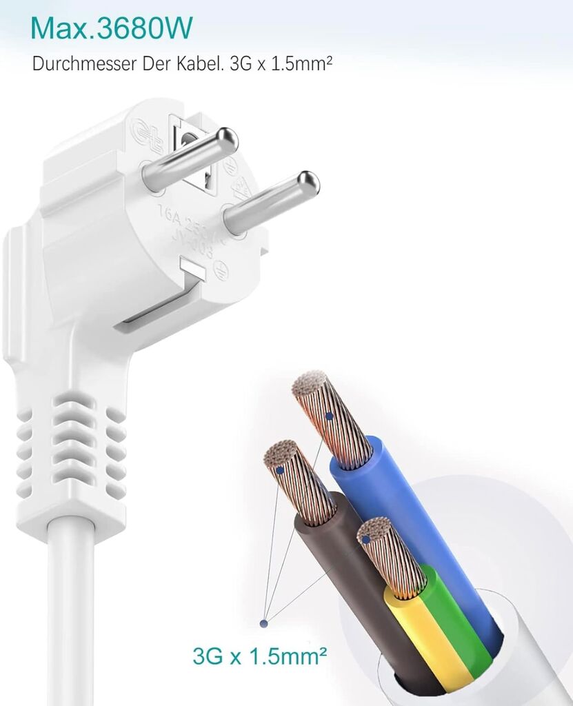 Ổ điện đa năng 3680W hãng SUDEERY WPG-EU016 ( Đức ), có 2 cổng 220V + 2 cổng USB-A - màu trắng/ đen - Ảnh 6