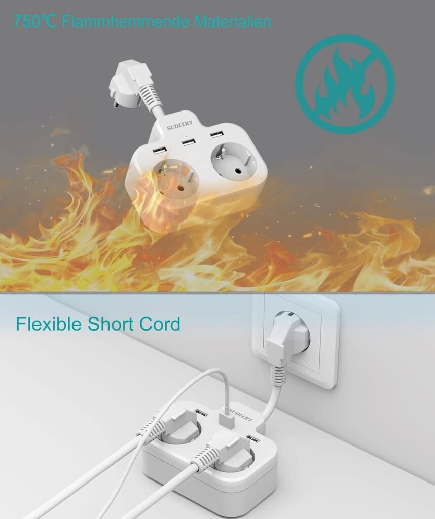 Ổ điện đa năng 3680W hãng SUDEERY WPG-EU016 ( Đức ), có 2 cổng 220V + 2 cổng USB-A - màu trắng/ đen - Ảnh 5