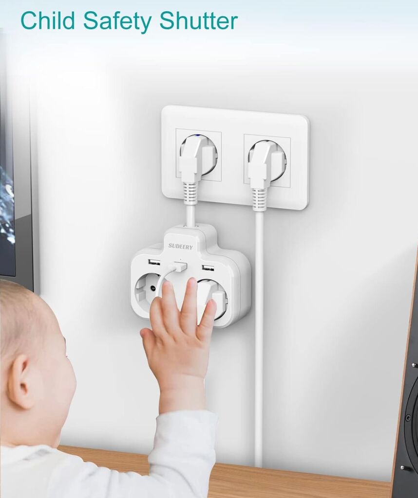 Ổ điện đa năng 3680W hãng SUDEERY WPG-EU016 ( Đức ), có 2 cổng 220V + 2 cổng USB-A - màu trắng/ đen - Ảnh 4