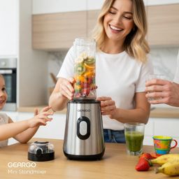 Máy xay sinh tố đa năng GEARGO Mini Standmixer GJ201, lưỡi thép 304, an toàn -…