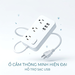 Ổ điện đa năng ECS-US005, 3 ổ 220V + 3 cổng USB-A ( không hộp)