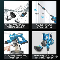 Máy hút bụi không dây POODA W1 Pro, thân nhôm, lõi lọc rửa được