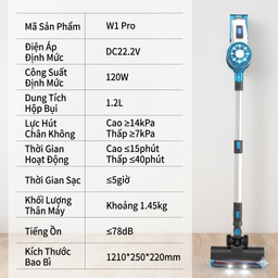 Máy hút bụi không dây POODA W1 Pro, thân nhôm, lõi lọc rửa được