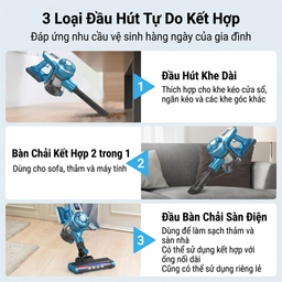 Máy hút bụi không dây POODA W1 Pro, thân nhôm, lõi lọc rửa được