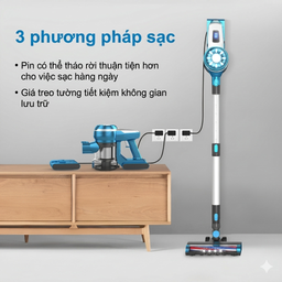 Máy hút bụi không dây POODA W1 Pro, thân nhôm, lõi lọc rửa được
