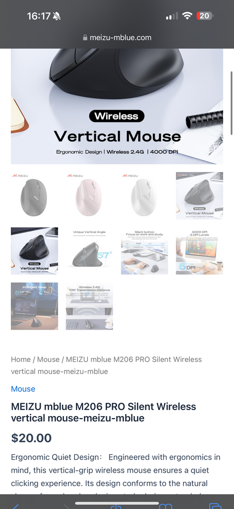 Chuột công thái học MEIZU Mblue M206 Pro, chuột Silent yên lặng, 4000 DPI - Ảnh 4