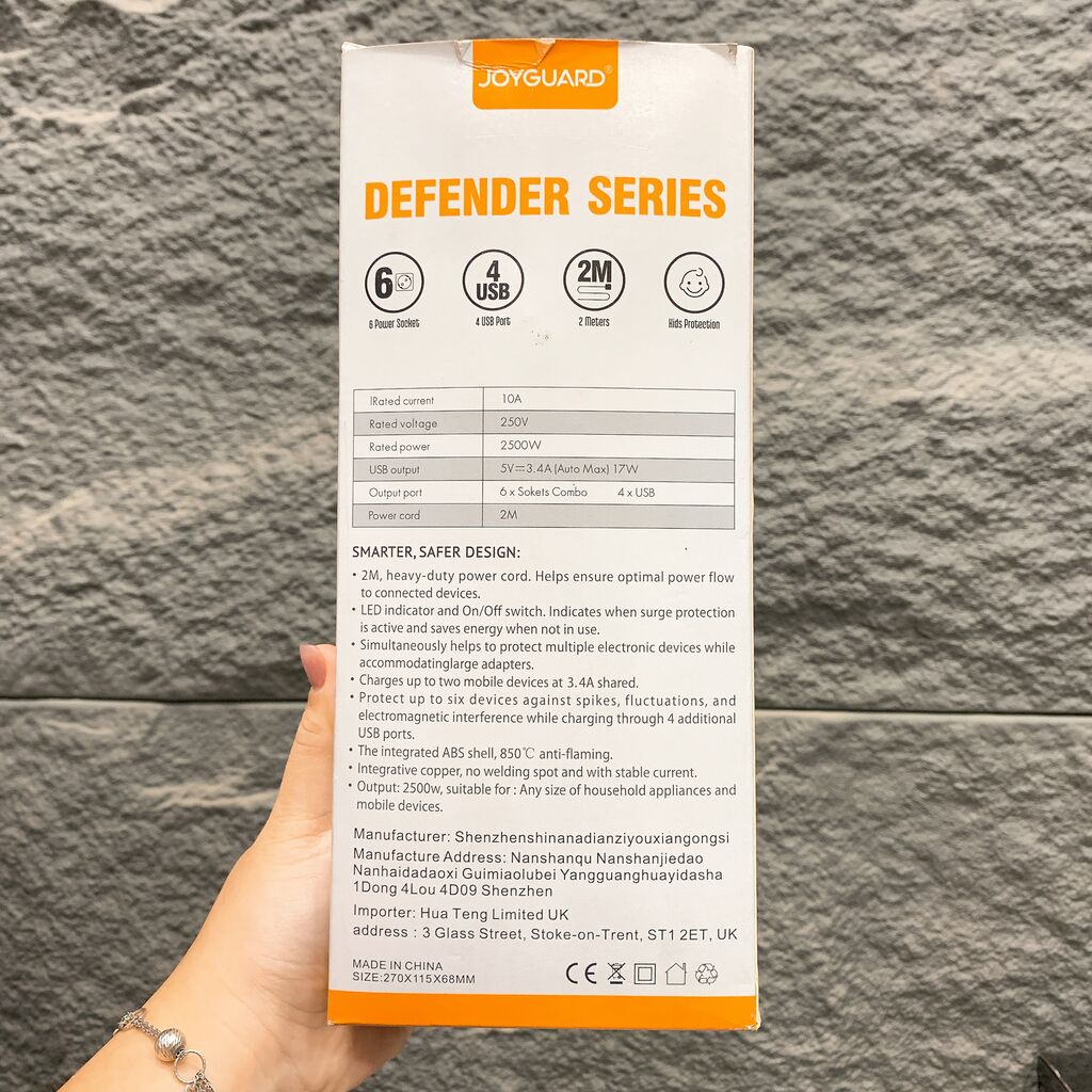Ổ điện JOYGUARD 2500W - OG6K4U, 6 cổng 220v + 4 cổng USB A - Ảnh 2