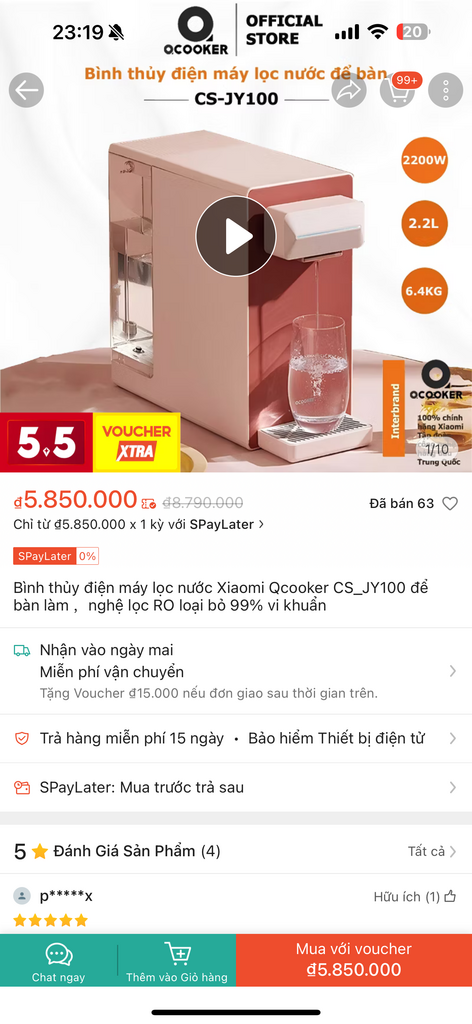 Bình thủy điện máy lọc nước để bàn Xiaomi Qcooker CS_JY100, công nghệ lọc RO  - Ảnh 2