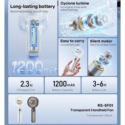Quạt cầm tay trong suốt Remax RS-SF01 dung lượng pin 1200mAh ( hộp trắng, ko l…