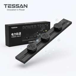 Ổ điện ray gắn tường 8000W hãng TESSAN , dài 60cm, với 3 ổ cắm di chuyển được