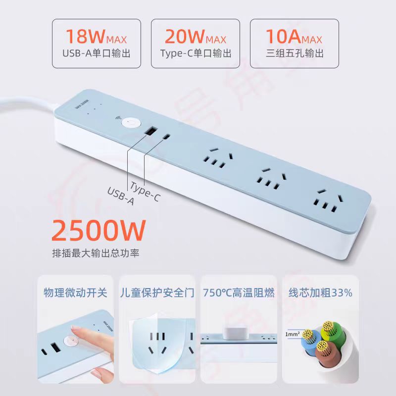 Ổ điện thông minh Wi-Fi hãng DELIXI, cổng C 20W + 3 ổ 220V