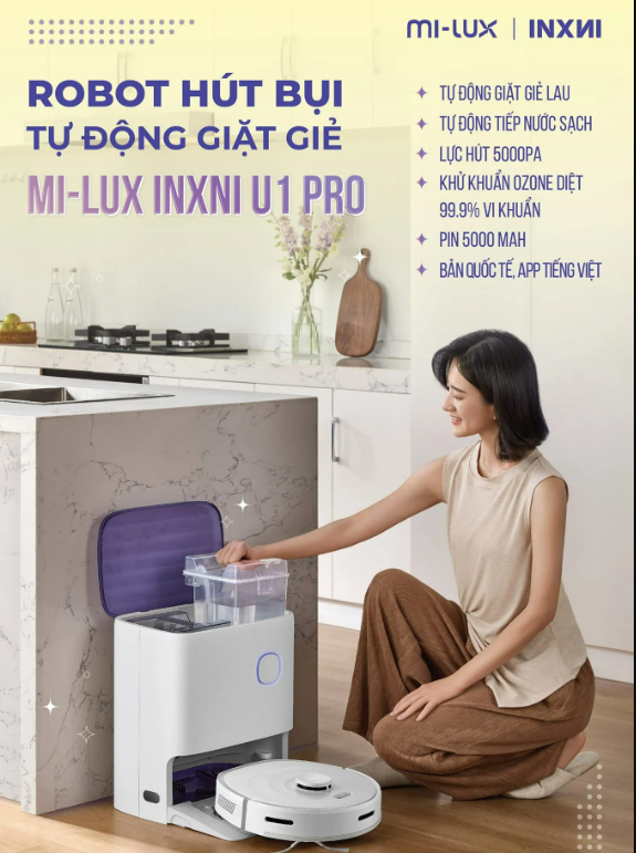 Robot hút bụi lau nhà INXNI U1 PRO tự giặt, sấy khô giẻ, khử khuẩn ion bạc, bản Q.Tế - Ảnh 2