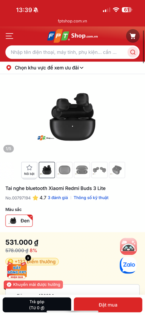 Tai nghe Bluetooth True Wireless Xiaomi Redmi Buds 3 Lite  - Ảnh 3