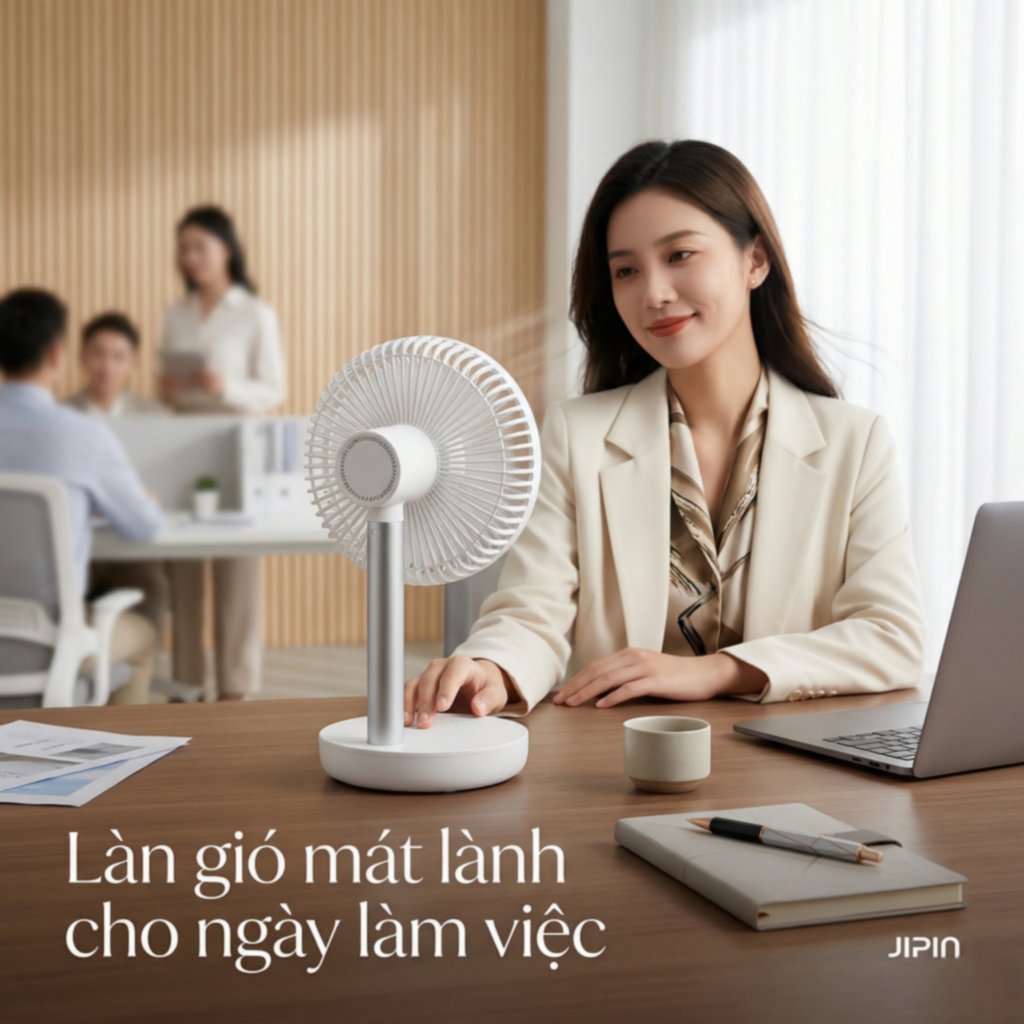Quạt sạc tích điện để bàn Xiaomi JIPIN JP-F05 , có 5 cánh quạt , ngăn chứa hương liệu - Ảnh 2