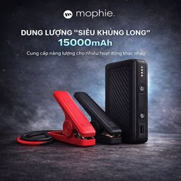 Pin dự phòng 15000mAh hãng Mophie AC55500, kích bình ắc quy oto, xe máy, cổng…