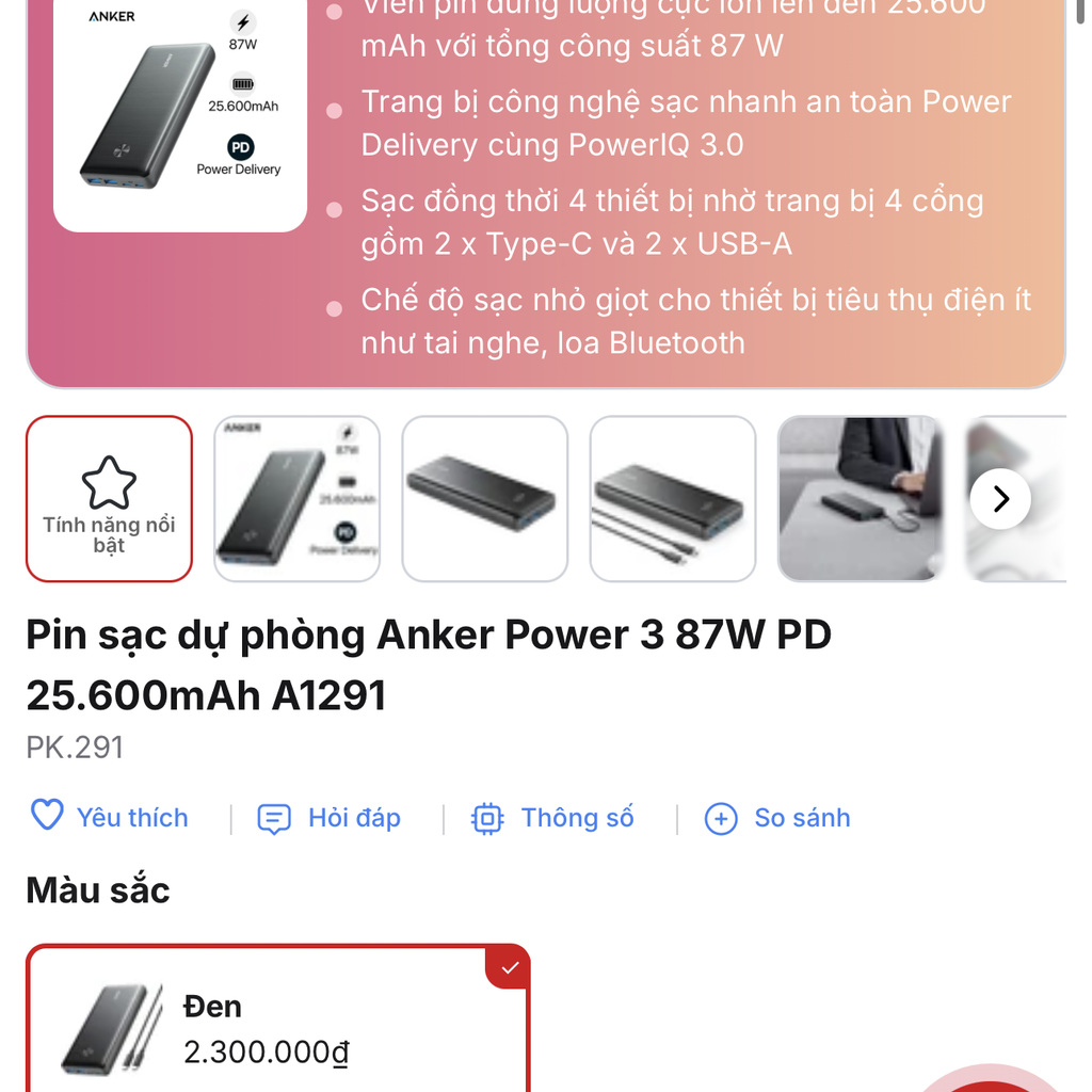 {Order giao 15/12} Pin dự phòng Anker 25.600mAh A2191 sạc nhanh 87W - kèm củ sạc cáp 65W - Ảnh 2
