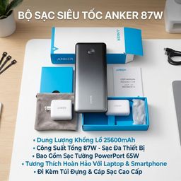 Pin dự phòng Anker 25600mAh A1291 sạc nhanh 87W - kèm củ sạc 65w + cáp C to C
