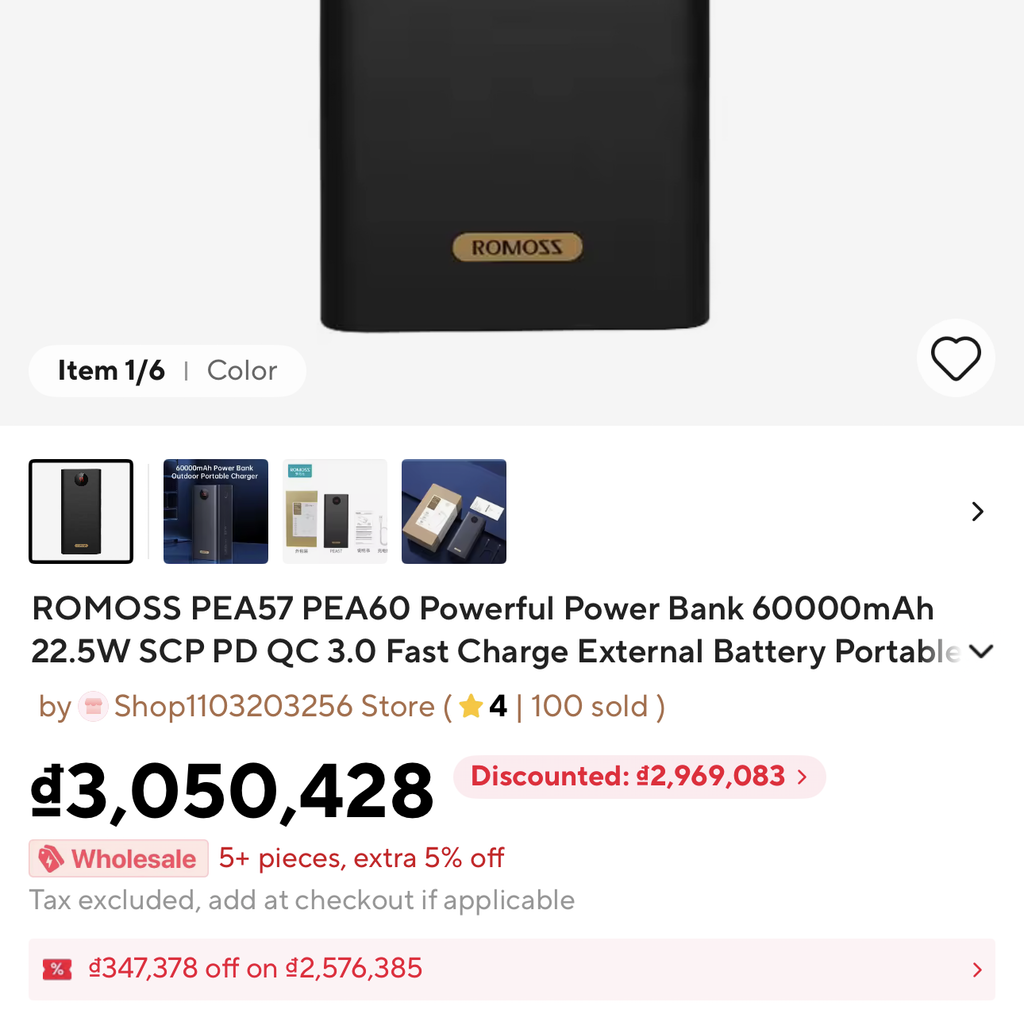 {Order giao 23/11} Pin dự phòng ROMOSS 60.000mAh PEA57, sạc nhanh 22.5W ( new ko hộp ) - Ảnh 2