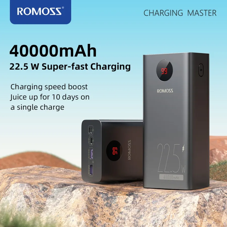 Pin dự phòng 40.000mAh ROMOSS PEA40PF sạc nhanh 22.5W (New ko hộp, có xước nhẹ) chính hãng Pin dự phòng 40.000mAh ROMOSS PEA40PF sạc nhanh 22.5W (New ko hộp, có xước nhẹ) - Thiết kế ngoại quan thực tế chính hãng tại Hiếu Tạp Hóa