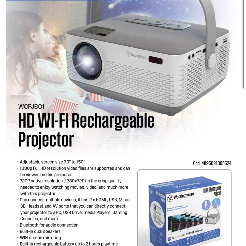  Máy chiếu Westinghouse WOPJ601 – HD Wi-Fi Rechargeable Projector (Mỹ) - Ảnh 3