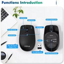 Chuột không dây công thái học MEIZU mblue M203, sạc Type-C, thiết kế dạng treo