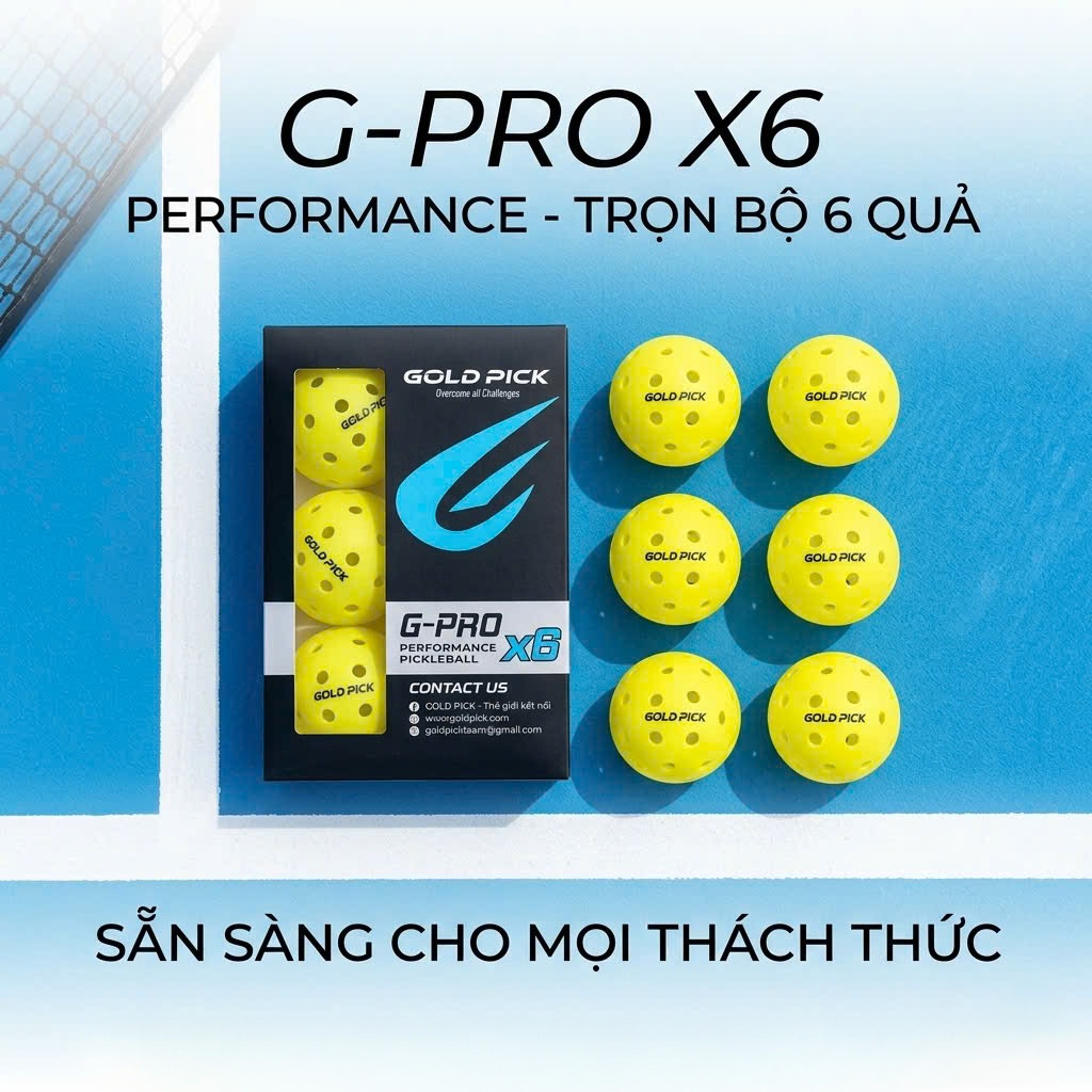 Hộp 6 quả bóng thi đấu Pickleball chính hãng Gold Pick, bóng 40 lỗ, nhựa nguyên sinh