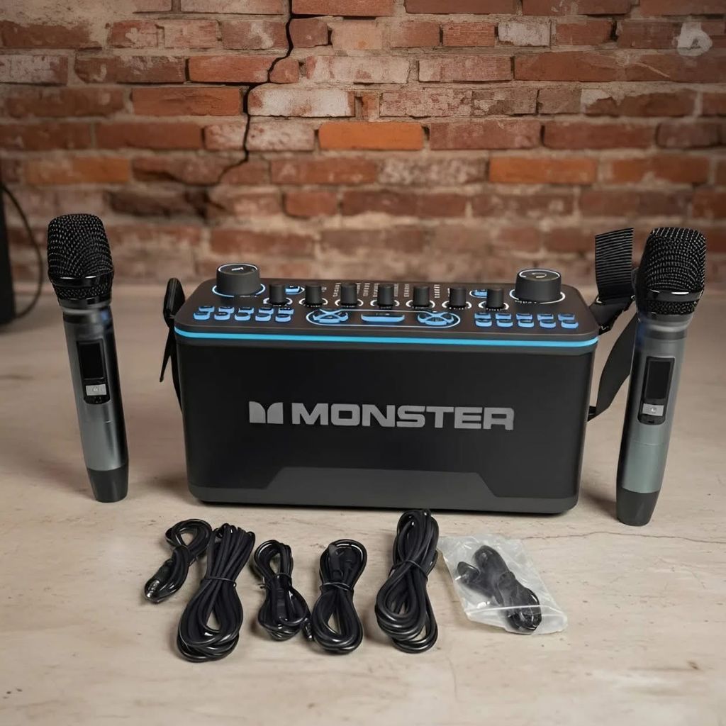 Loa Karaoke MONSTER AirRock SK100 – Bluetooth Live Streaming Speaker, có 2 Mic ko dây
