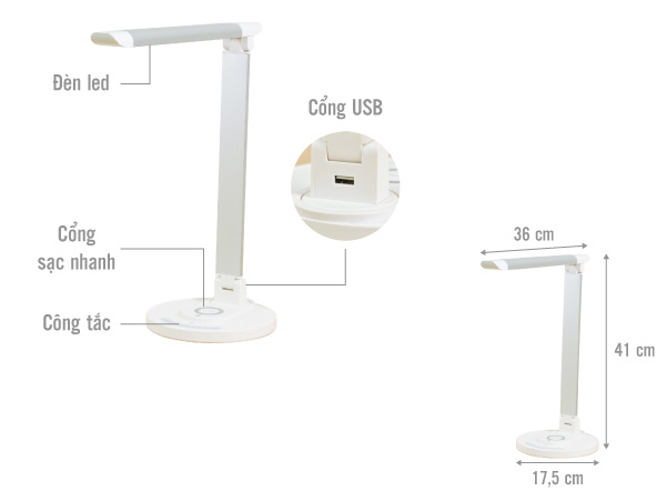 Đèn bàn Chống Cận Kiêm Sạc Không Dây TAOTRONICS TT-DL036 , đèn đọc sách, đèn học - Ảnh 2