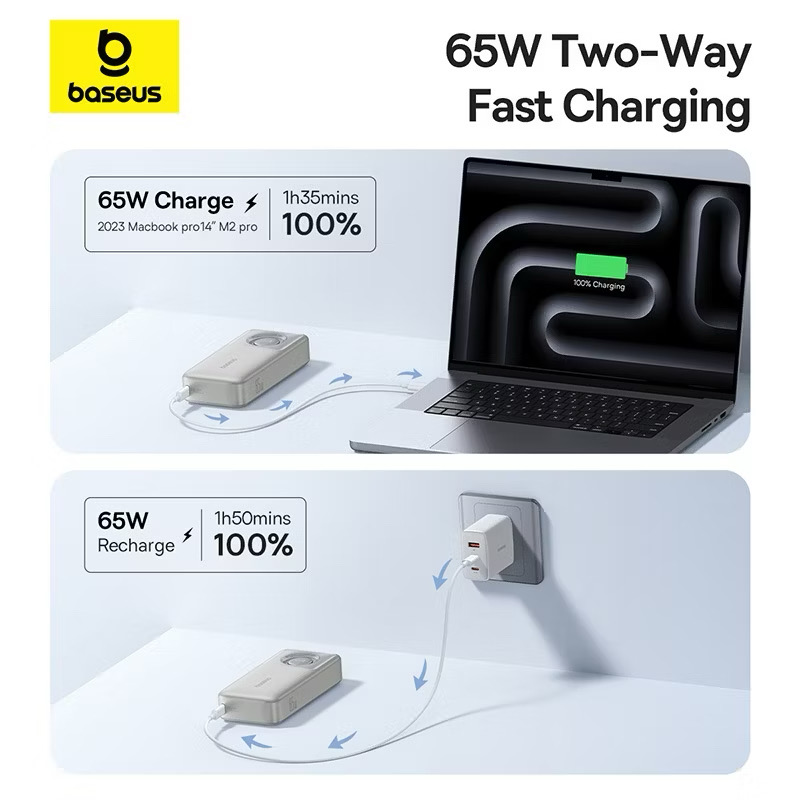 Pin dự phòng Baseus 65W 20000mAh / 10000mAh kèm Cáp TYPE-C / Lightning, tích hợp cáp rút - Ảnh 3