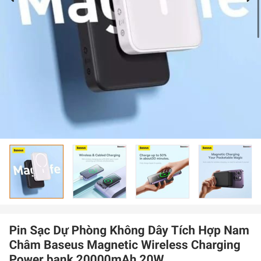 Pin dự phòng không dây 20000mAh Baseus, sạc nhanh 20w, có Magsafe ( màu trắng ) - Ảnh 10