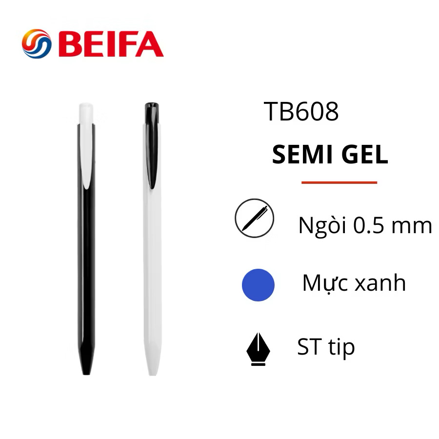 Bút bi Semi Gel BEIFA TB608, ngòi 0.5 MM mực xanh , hộp 40 chiếc