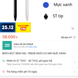 Bút bi Semi Gel BEIFA TB608, ngòi 0.5 MM mực xanh , hộp 40 chiếc